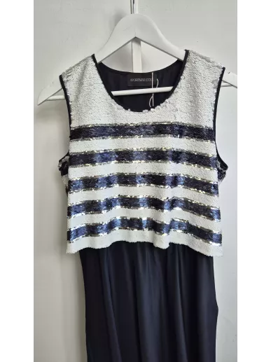 Sportmax Code sukienka maxi cekiny granat srebro 38 – Stylowy Komis