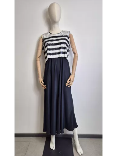 Sportmax Code sukienka maxi cekiny granat srebro 38 – Stylowy Komis