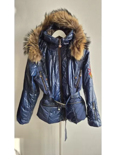 Sportalm puchowa kurtka z futrem niebieska | Stylowy Komis