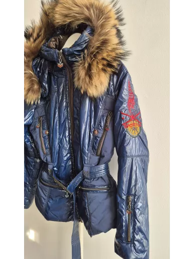 Sportalm puchowa kurtka z futrem niebieska | Stylowy Komis