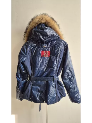 Sportalm puchowa kurtka z futrem niebieska | Stylowy Komis