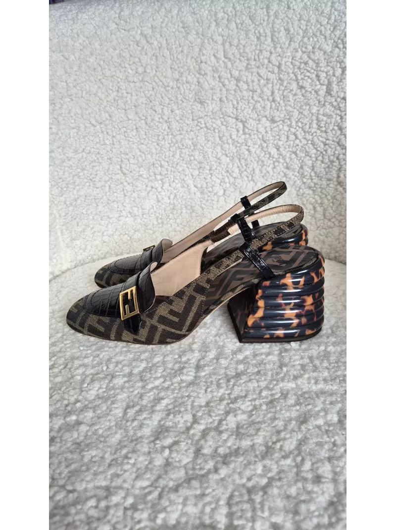 Fendi slingback na obcasie FF monogram 38,5
