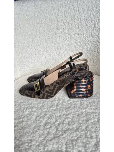 Fendi slingback na obcasie FF monogram 38,5