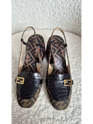 Fendi slingback na obcasie FF monogram 38,5