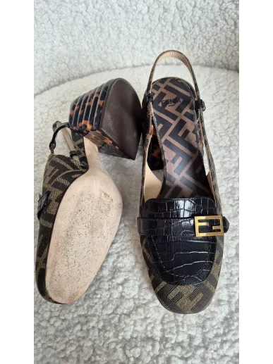 Fendi slingback na obcasie FF monogram 38,5